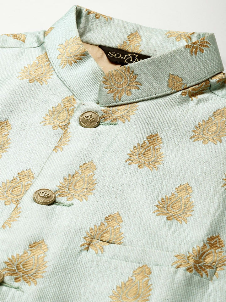 SOJANYA Men Kurta with Churidar & Ethnic Motifs Embroidered Nehru Jacket