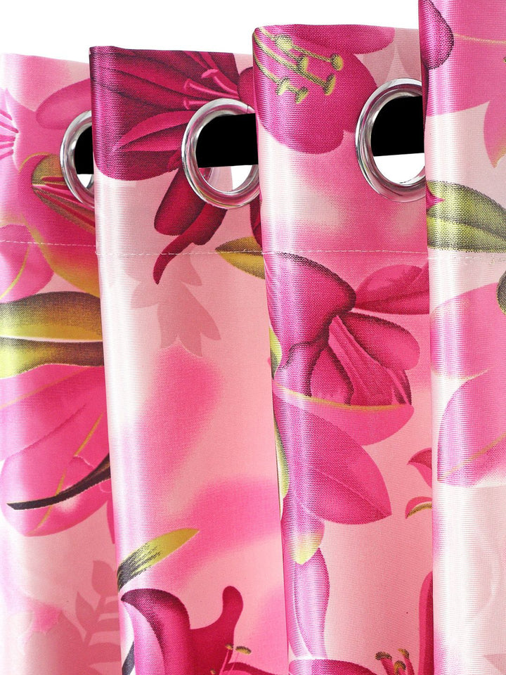 Cortina Pink & Green Set of 2 Floral Printed Long Door Curtains