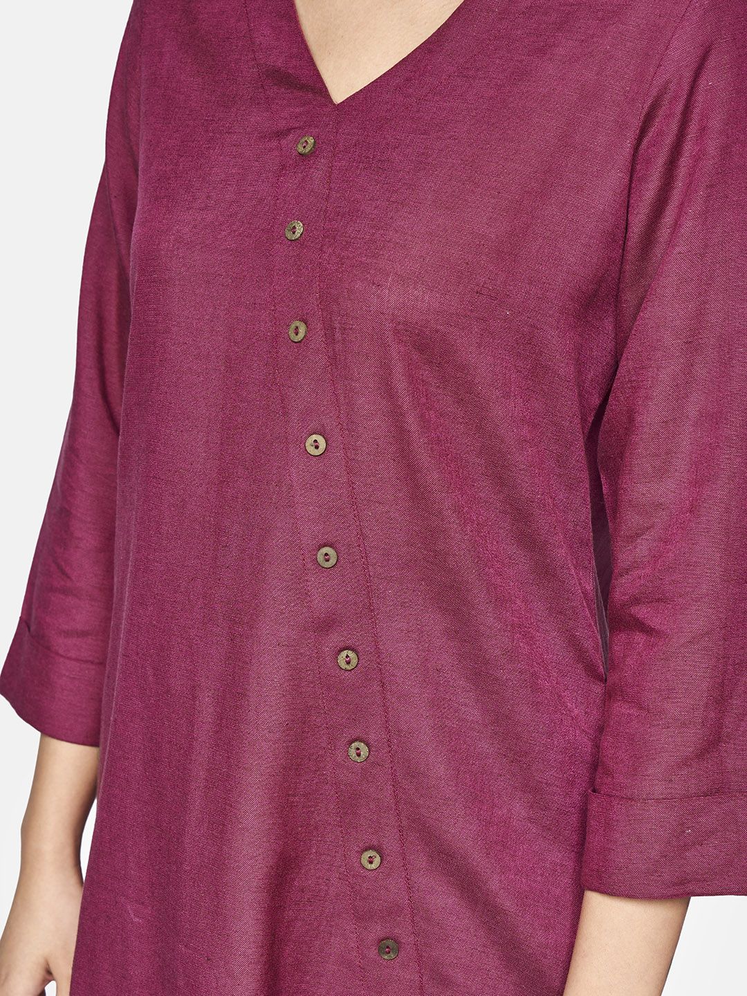 Global Desi Burgundy Viscose Rayon Shirt Collar Tunic with Button Detailing