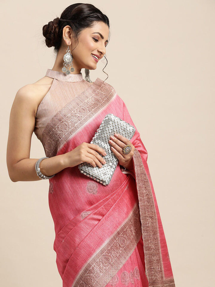 Saree mall Pink & Maroon Bagh Silk Blend Bagh Sarees