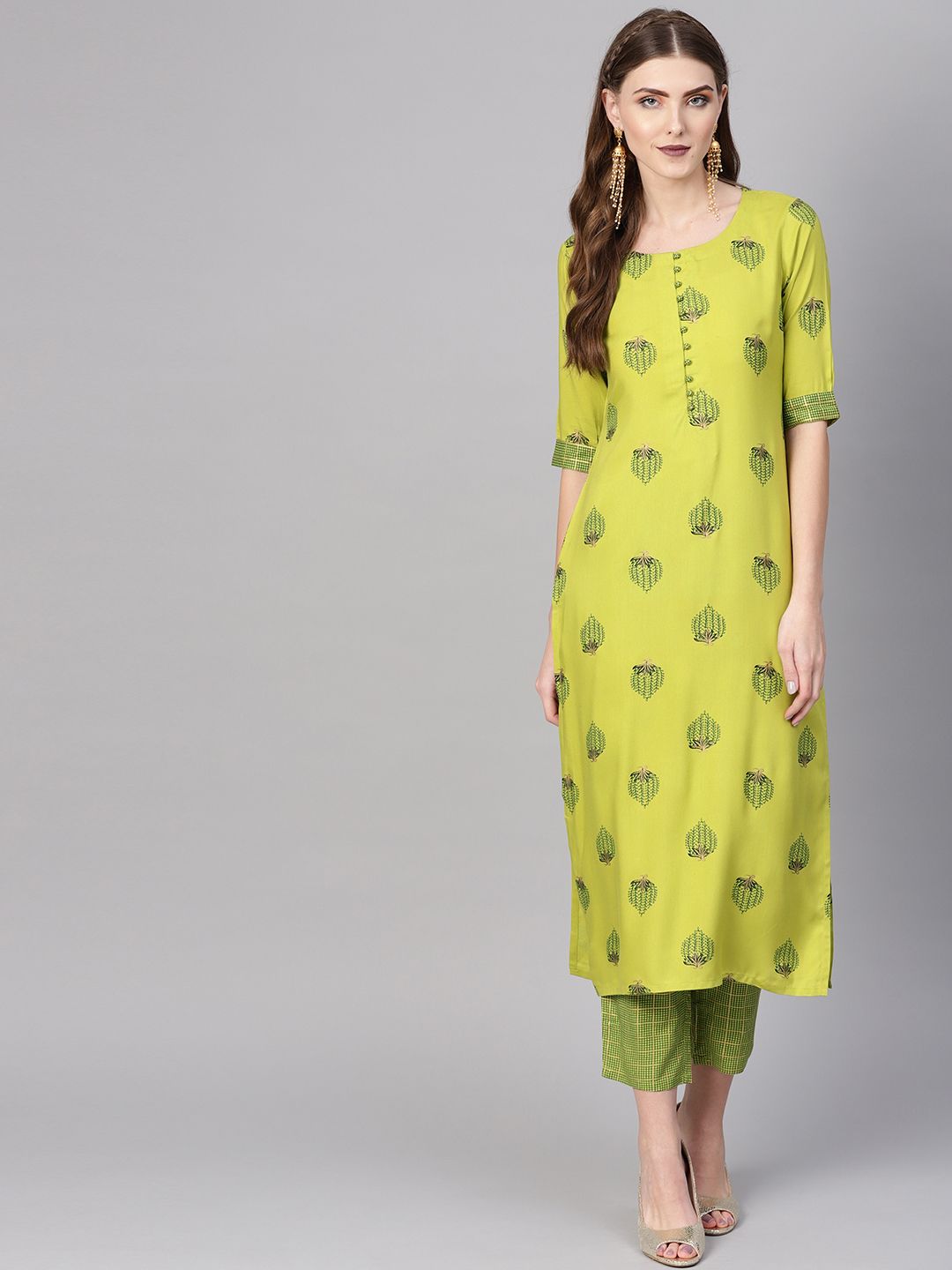 Gerua By Libas Women Green Printed Kurta with Trousers
