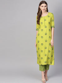 Gerua By Libas Women Green Printed Kurta with Trousers