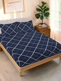 Moda Rapido X KLOTTHE Blue & White Geometric 300 TC King Bedsheet with 2 Pillow Covers