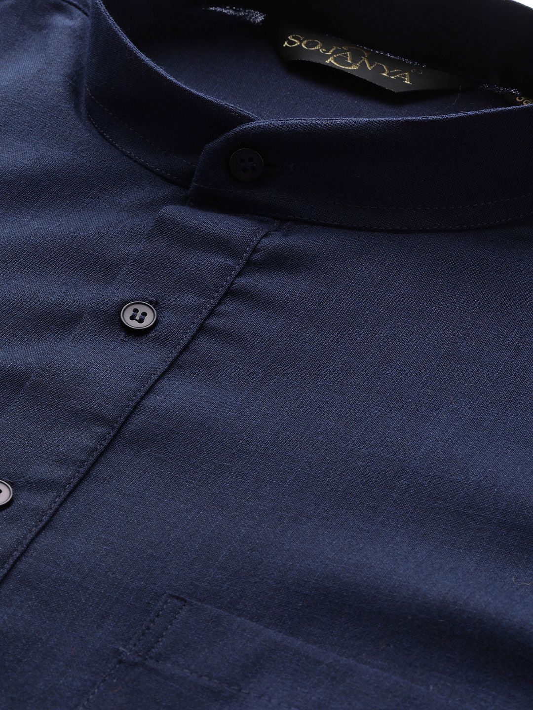 SOJANYA Lelaki Navy Blue Solid Kurta Lurus