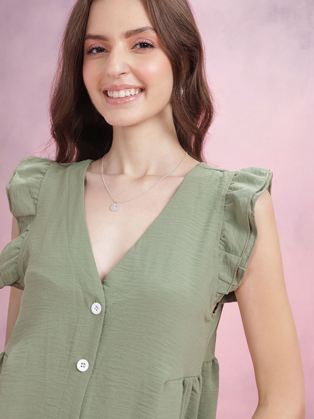 DressBerry V-Neck Ruffled Detailing A-Line Dress