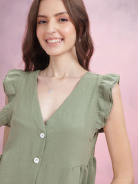 DressBerry V-Neck Ruffled Detailing A-Line Dress