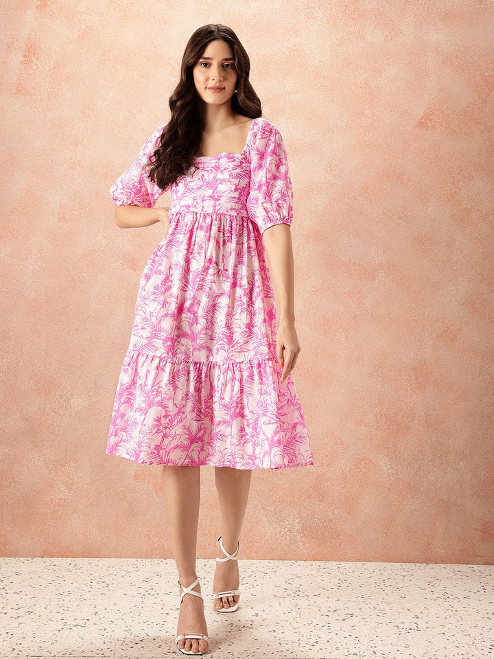 all about you Tropical Print Pure Cotton Smocked A-Line Dress