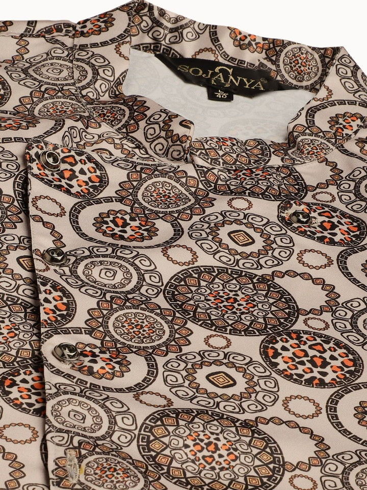 SOJANYA Kurta Solid Lelaki Hitam & Beige dengan Pijama & Jaket