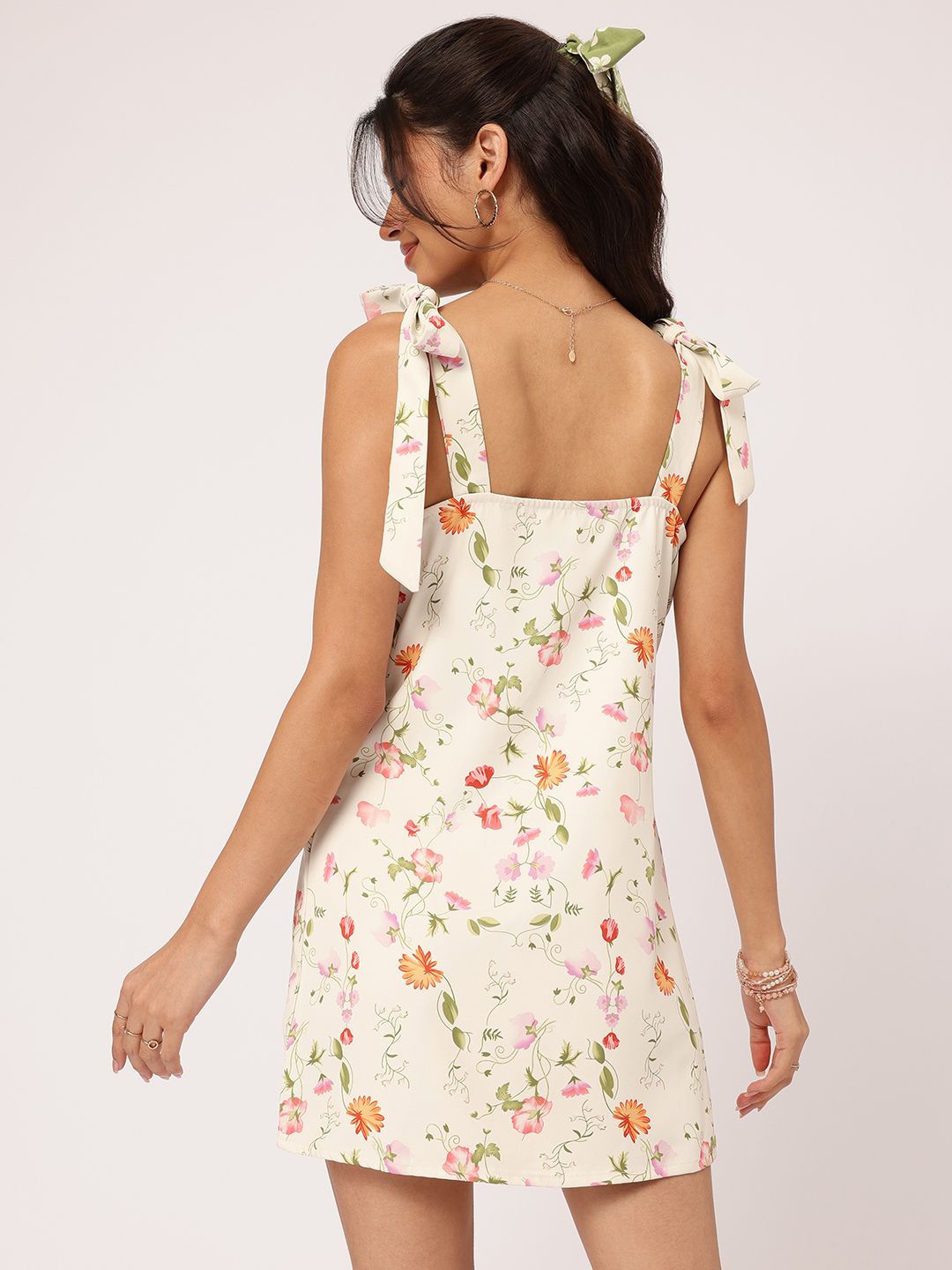 DressBerry Flower Power Printed Tie-Up Mini A-Line Dress
