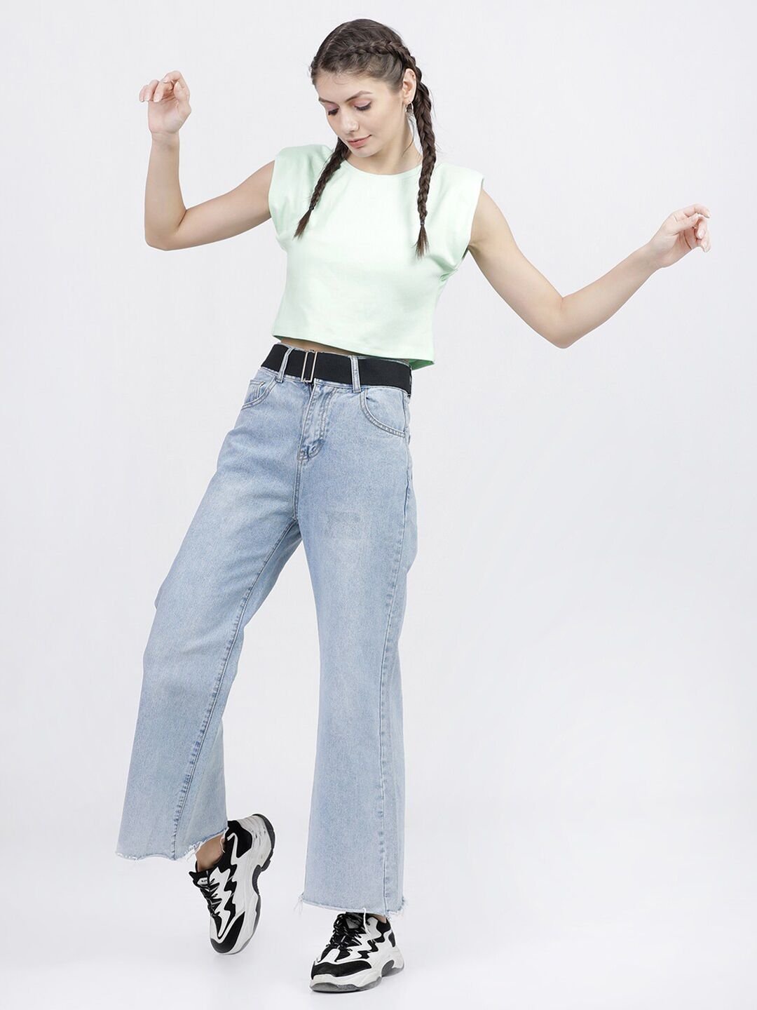 Tokyo Talkies Women Green Extended Sleeves T-shirt