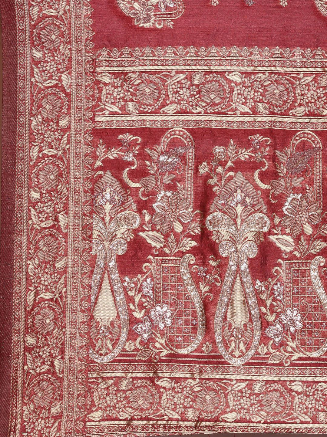 Saree mall Maroon Floral Silk Blend Banarasi Sarees