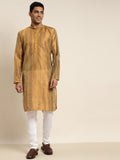 SOJANYA Lelaki Mustard Motif Etnik Kuning & Kelabu Kurta