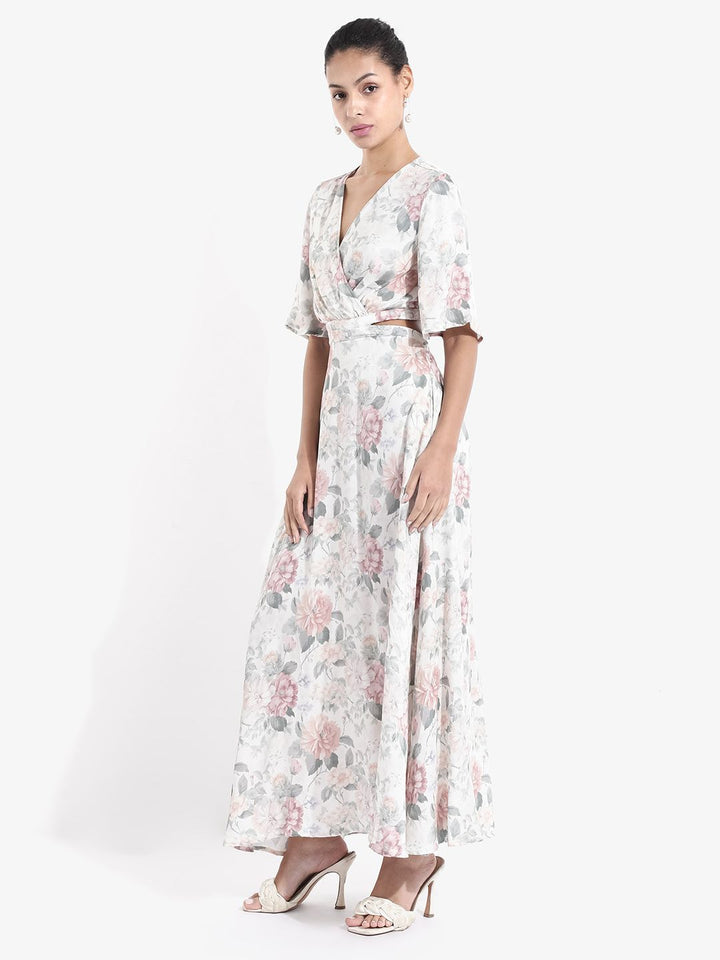 Rareism Cetak bunga cetak lengan baju maxi maxi