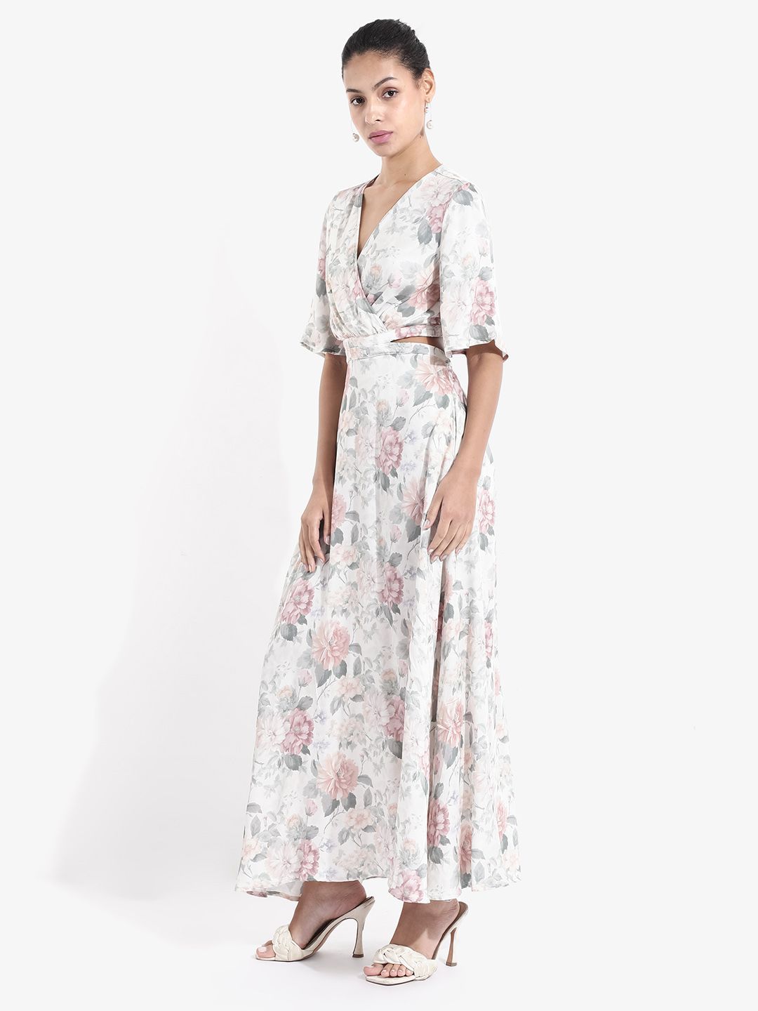 Rareism Cetak bunga cetak lengan baju maxi maxi