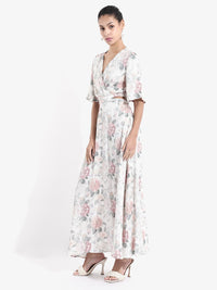 Rareism Cetak bunga cetak lengan baju maxi maxi