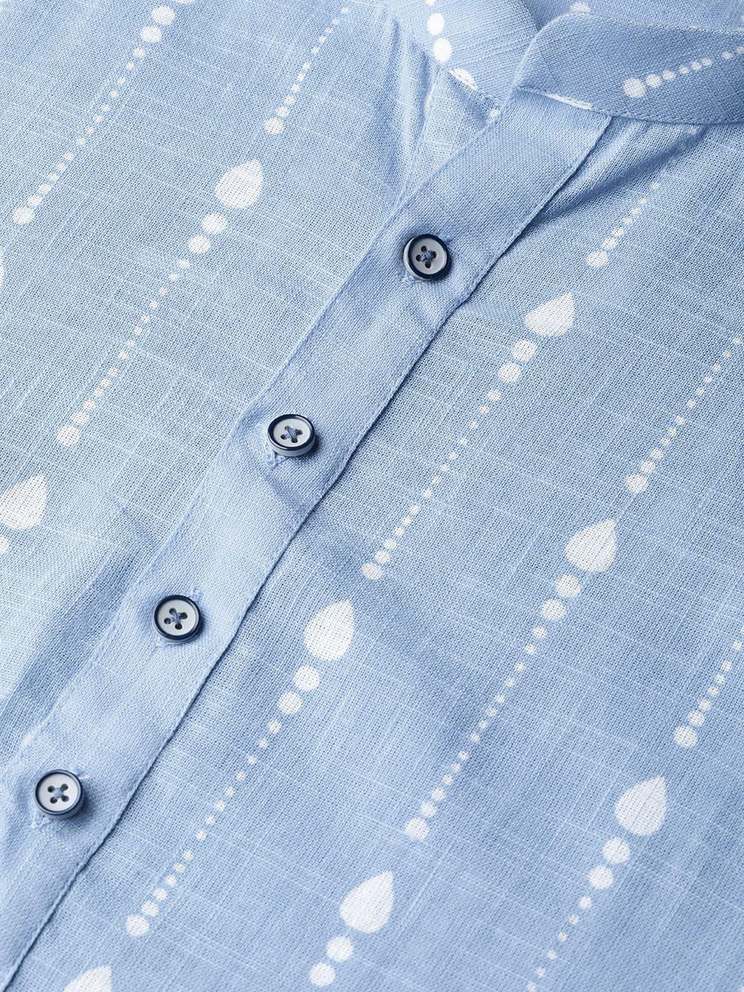 See Designs Men Blue & White Printed Kurta with Pyjamas