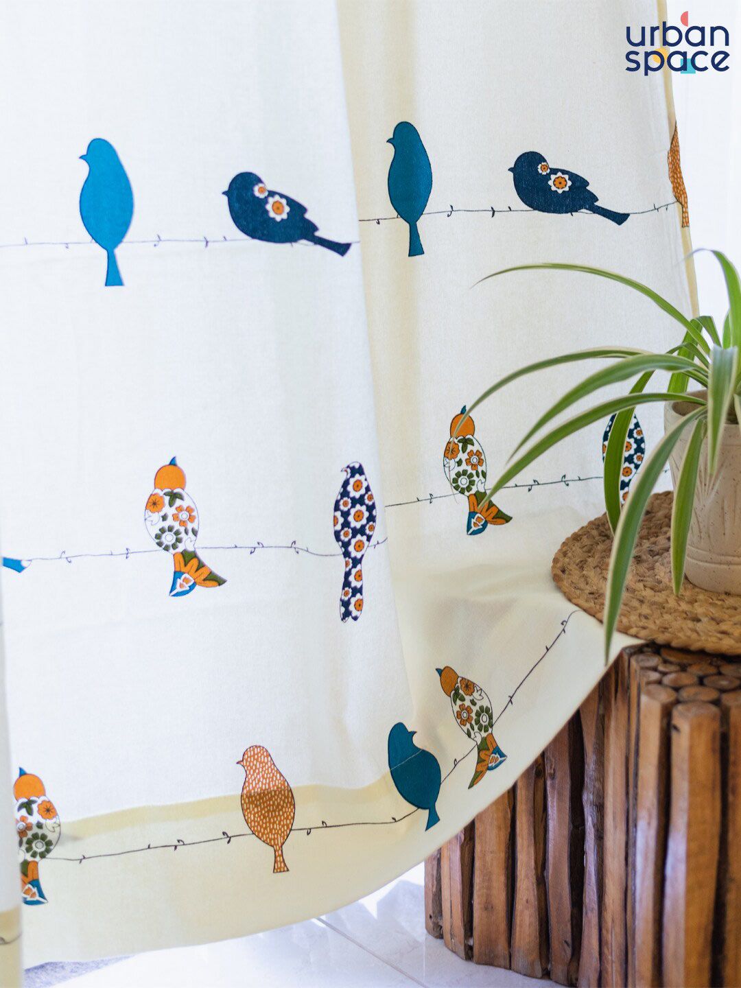 URBAN SPACE Blue & White 2 Pieces Quirky Printed Cotton Long Door Curtains