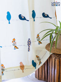 URBAN SPACE Blue & White 2 Pieces Quirky Printed Cotton Long Door Curtains