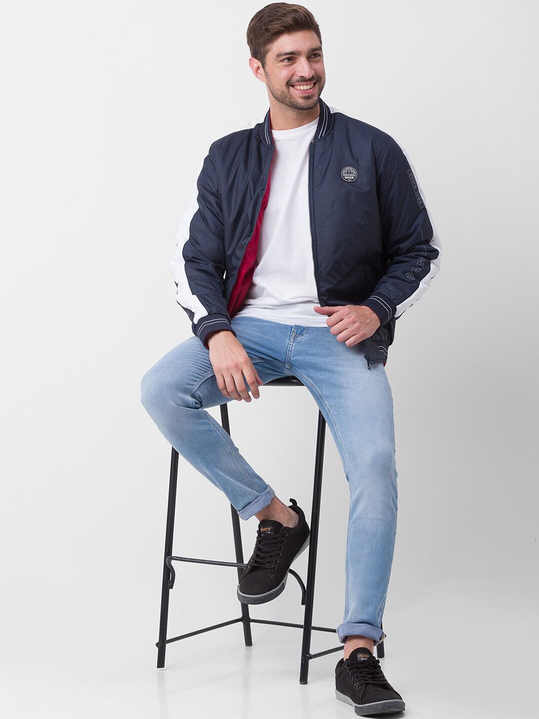 SPYKAR Men Navy Blue & Red Reversible Padded Jacket
