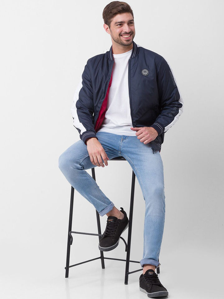 SPYKAR Men Navy Blue & Red Reversible Padded Jacket