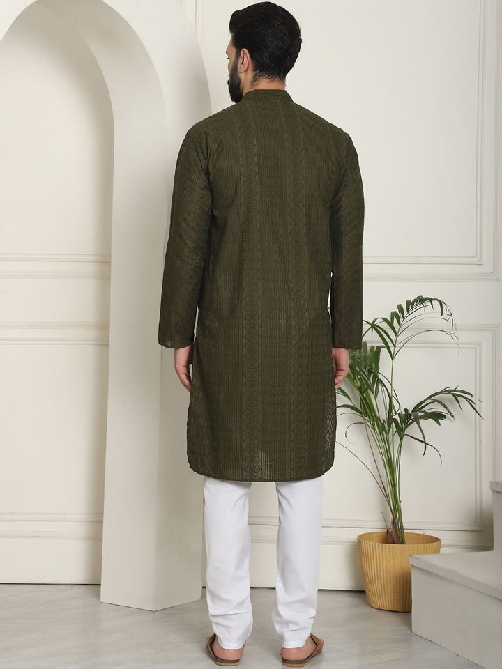 SOJANYA Geometric Embroidered Thread Work Pure Cotton Straight Kurta With Churidar