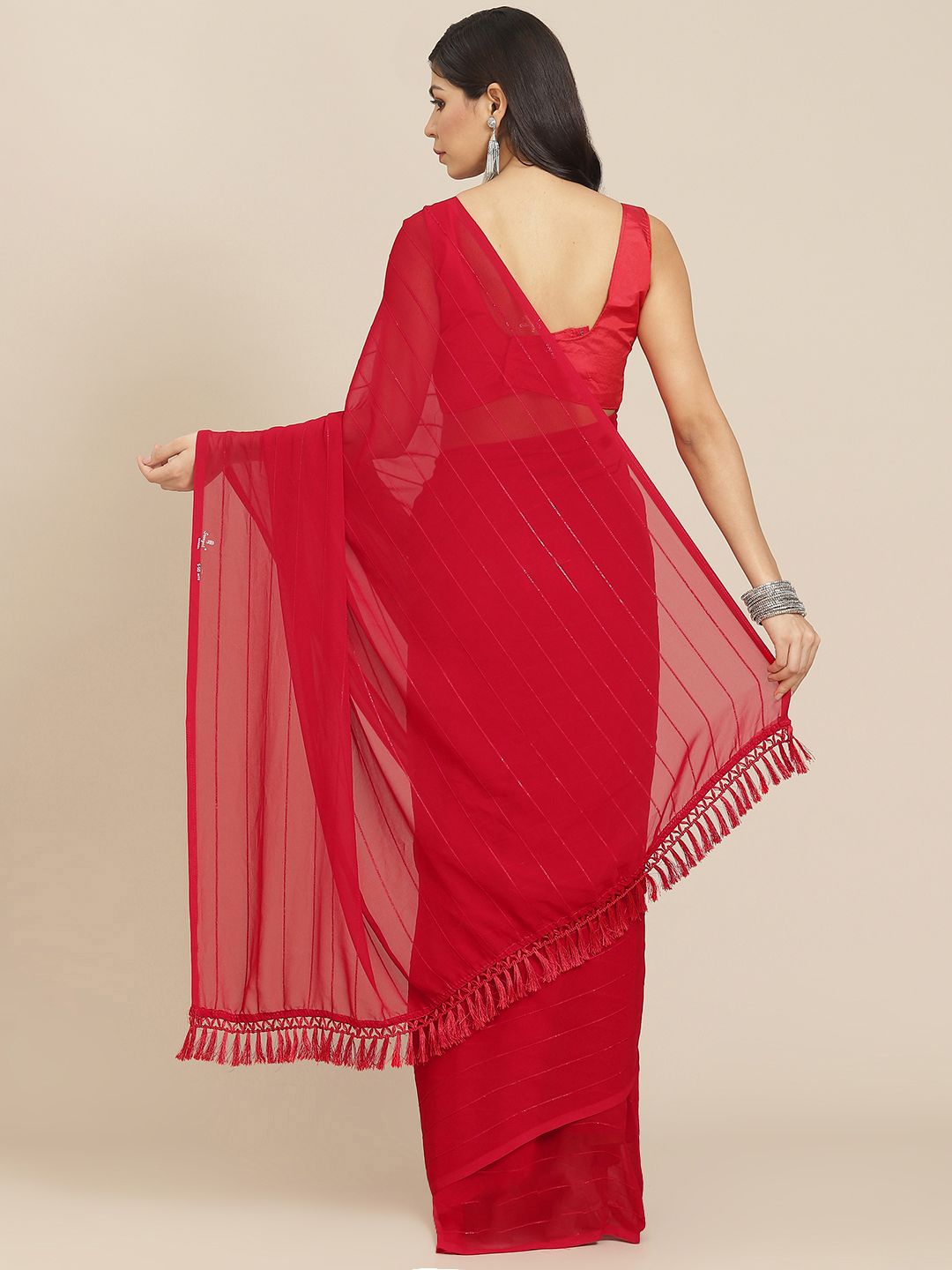 Tikhi Imli Red Striped Saree