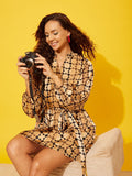 Quiero Women Print Puff Sleeve Satin Fit & Flare Dress