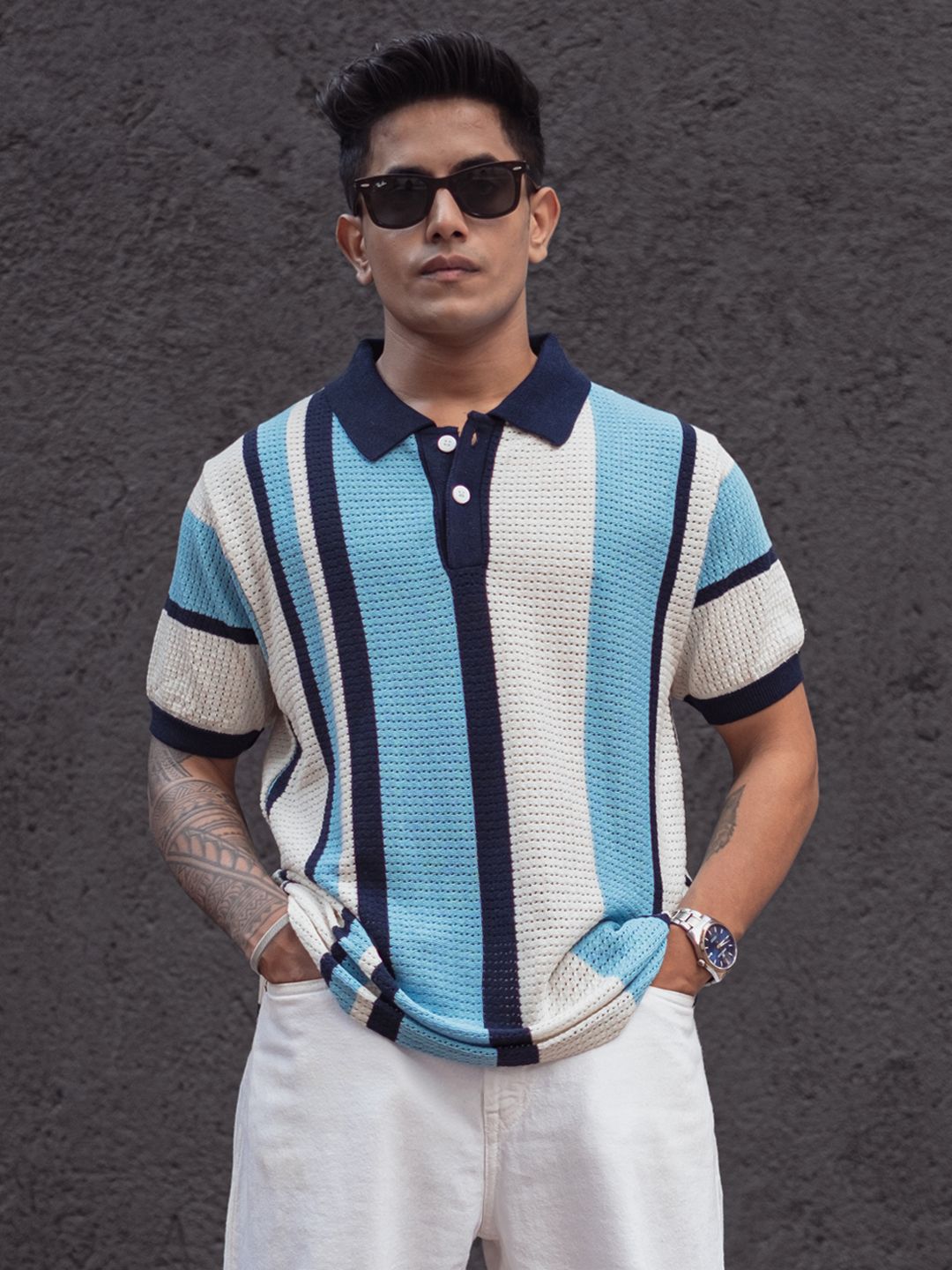 Powerlook Men Striped Polo Collar T-shirt
