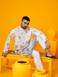 SOJANYA Men Floral Embroidered Regular Thread Work Pure Cotton Kurta with Pyjamas
