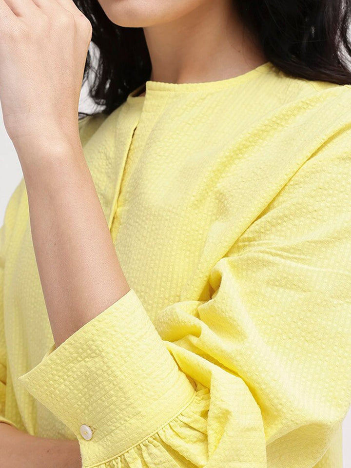 RAREISM Round Neck Long Sleeves Cotton Top
