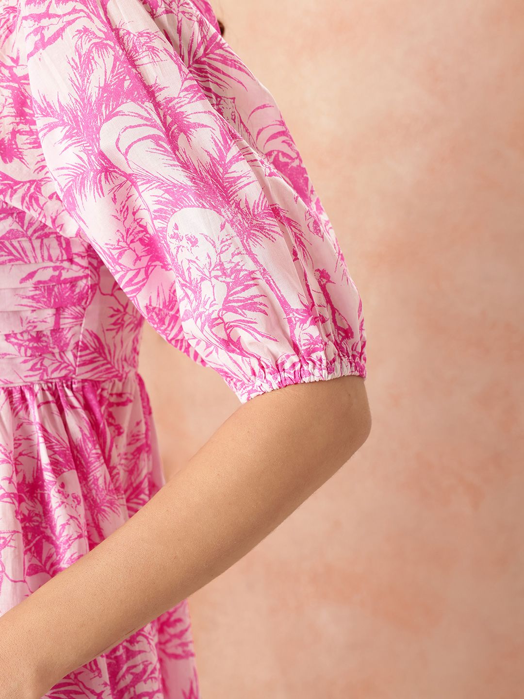 all about you Tropical Print Pure Cotton Smocked A-Line Dress
