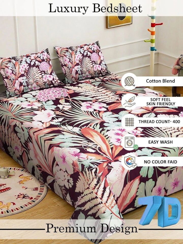 Moda Rapido X KLOTTHE Multicoloured Floral 400 TC King Bedsheet with 2 Pillow Covers