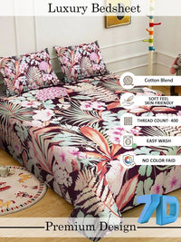 Moda Rapido X KLOTTHE Multicoloured Floral 400 TC King Bedsheet with 2 Pillow Covers