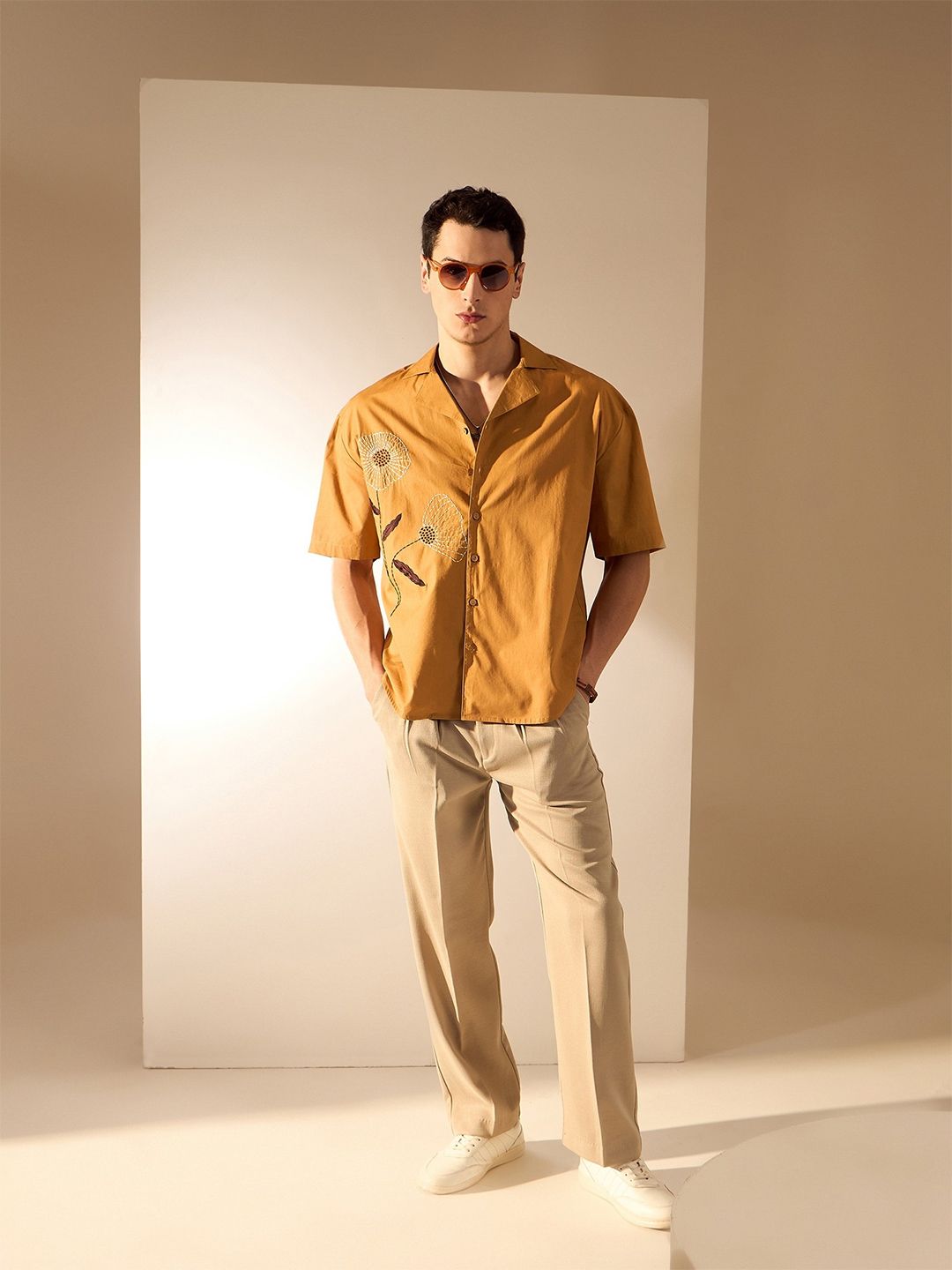 DENNISON Men Drop Shoulder Oversized Embroidery Shirt