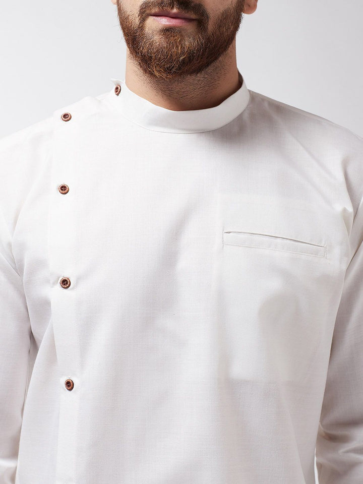 SOJANYA Lelaki Off-White Solid Asymmetric Kurta