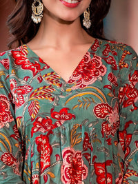 KALINI Floral Printed Empire Kurta with Trousers & Dupatta