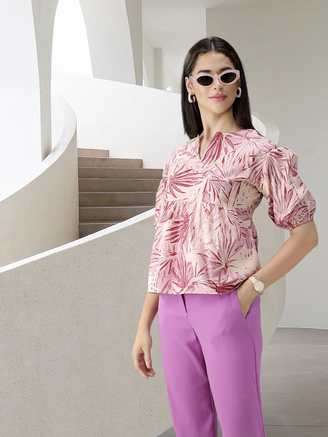 all about you Floral Print Puff Sleeves Cotton Top