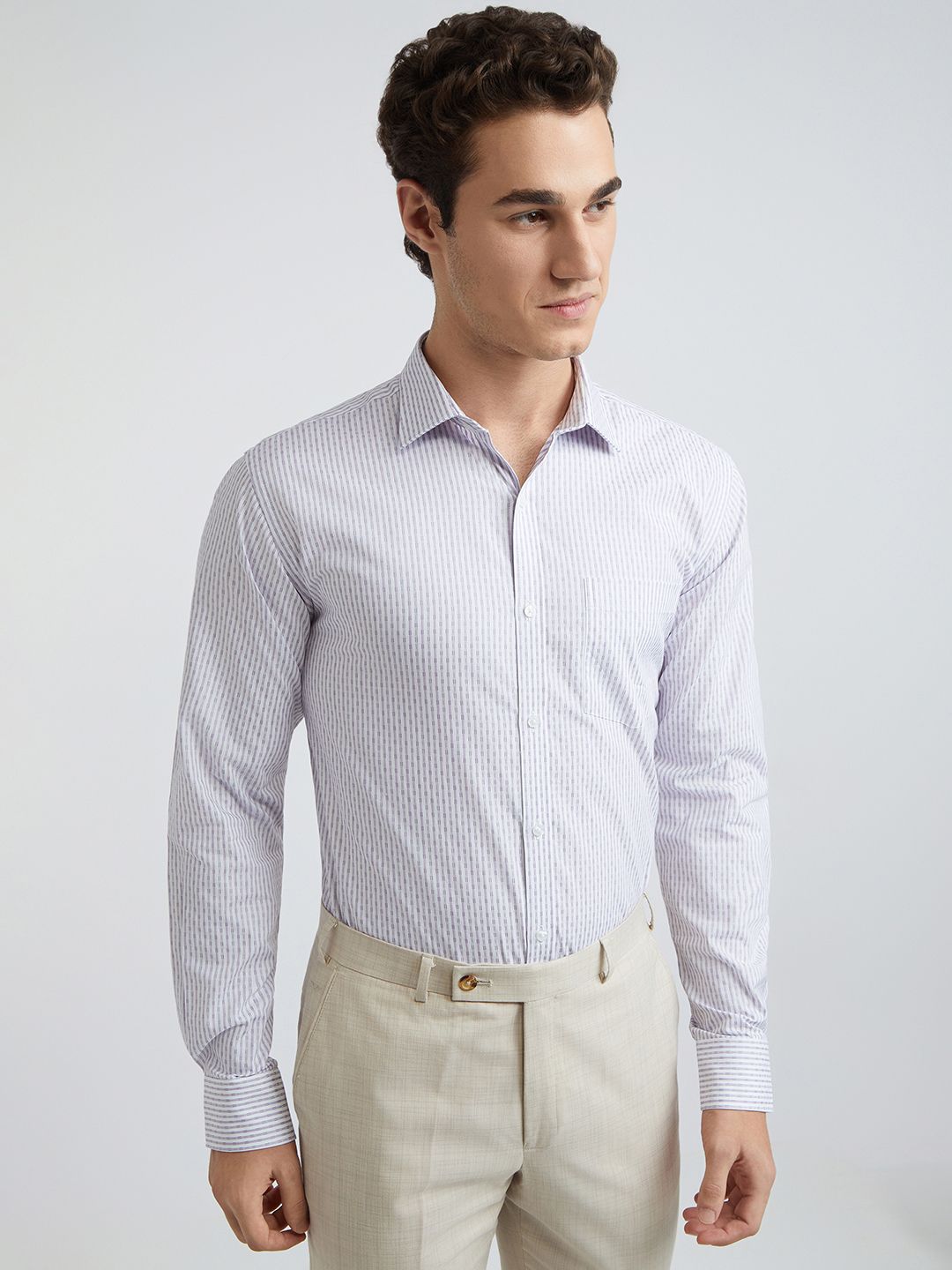 Park Avenue Men Slim Fit Vertical Stripes Opaque Pure Cotton Formal Shirt