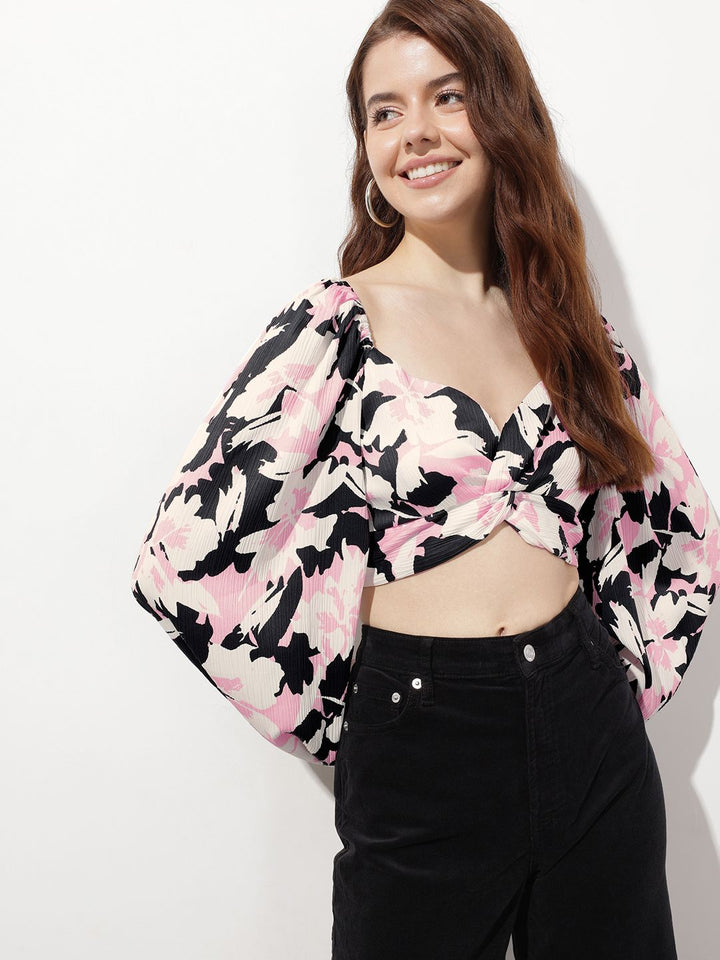 DressBerry Floral Bae Smocked with a Twist Crop Top
