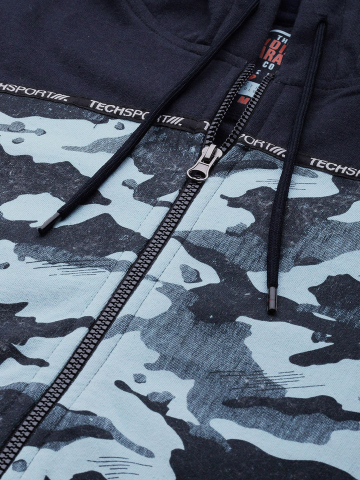 The Indian Garage Co Men Navy Blue Printed Hooded Sweatshirt