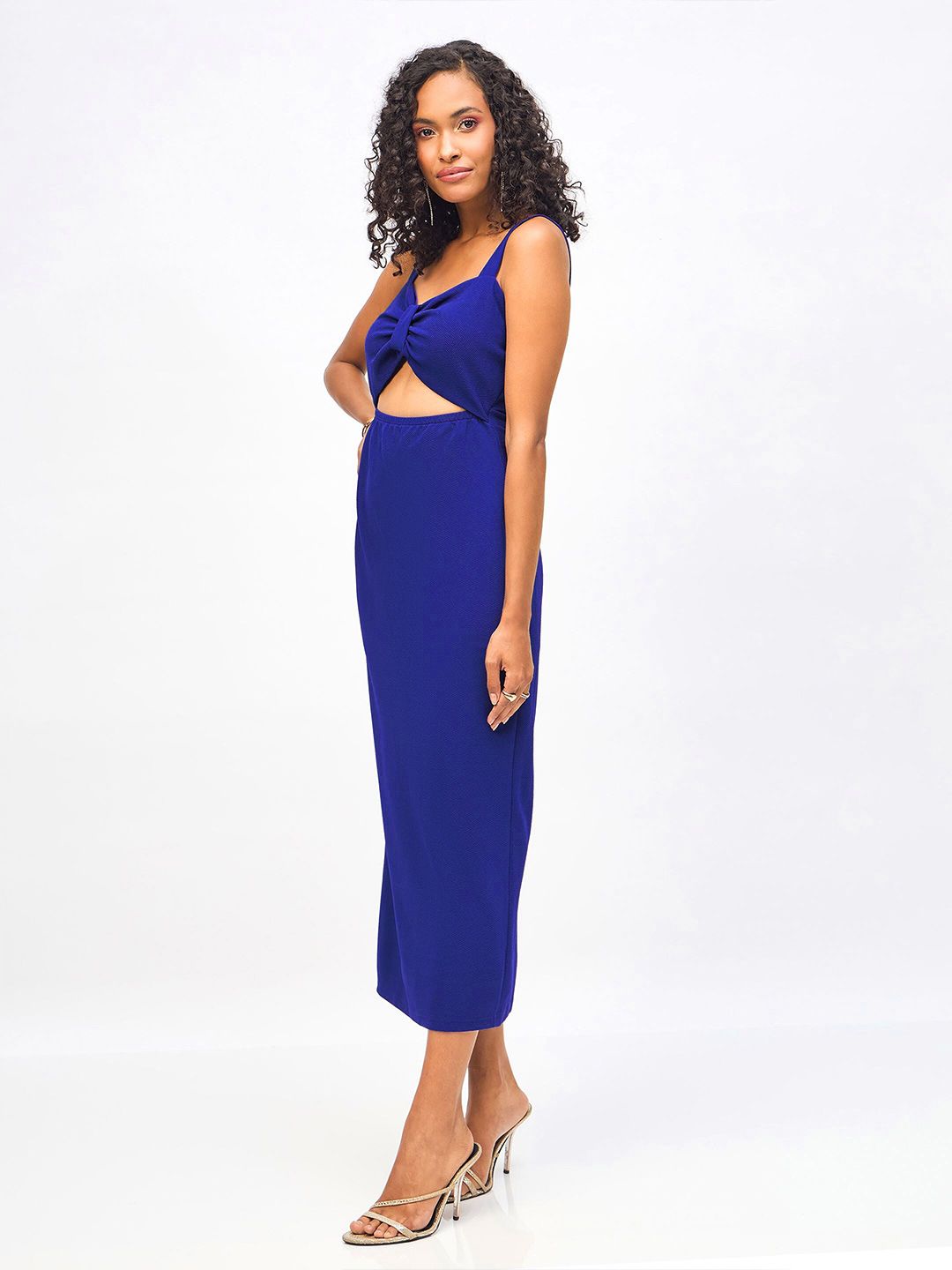 SASSAFRAS Shoulder Strap Waist Cut Out Bodycon Midi Dress