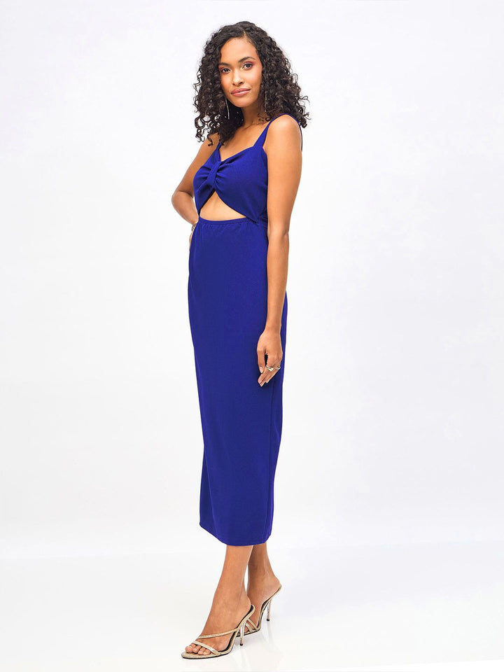SASSAFRAS Shoulder Strap Waist Cut Out Bodycon Midi Dress