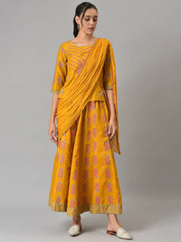 W Festive Printed Shantung Top & Culotte With Attached Drape Co-ords