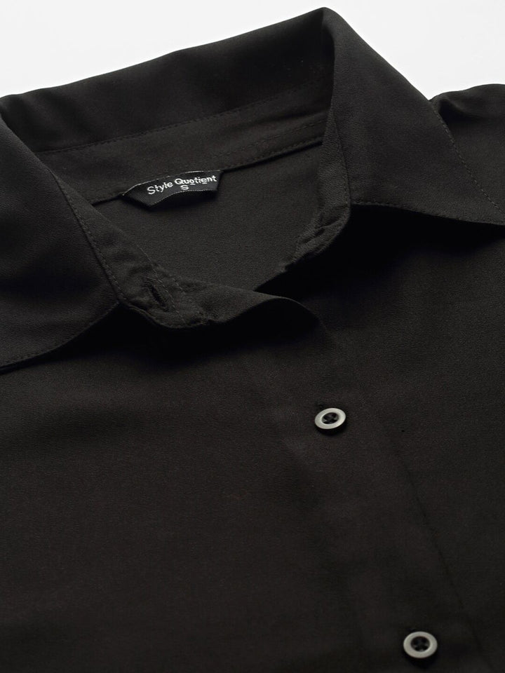 Style Quotient Women Black Solid Polyester Regular Fit Casual Shirt