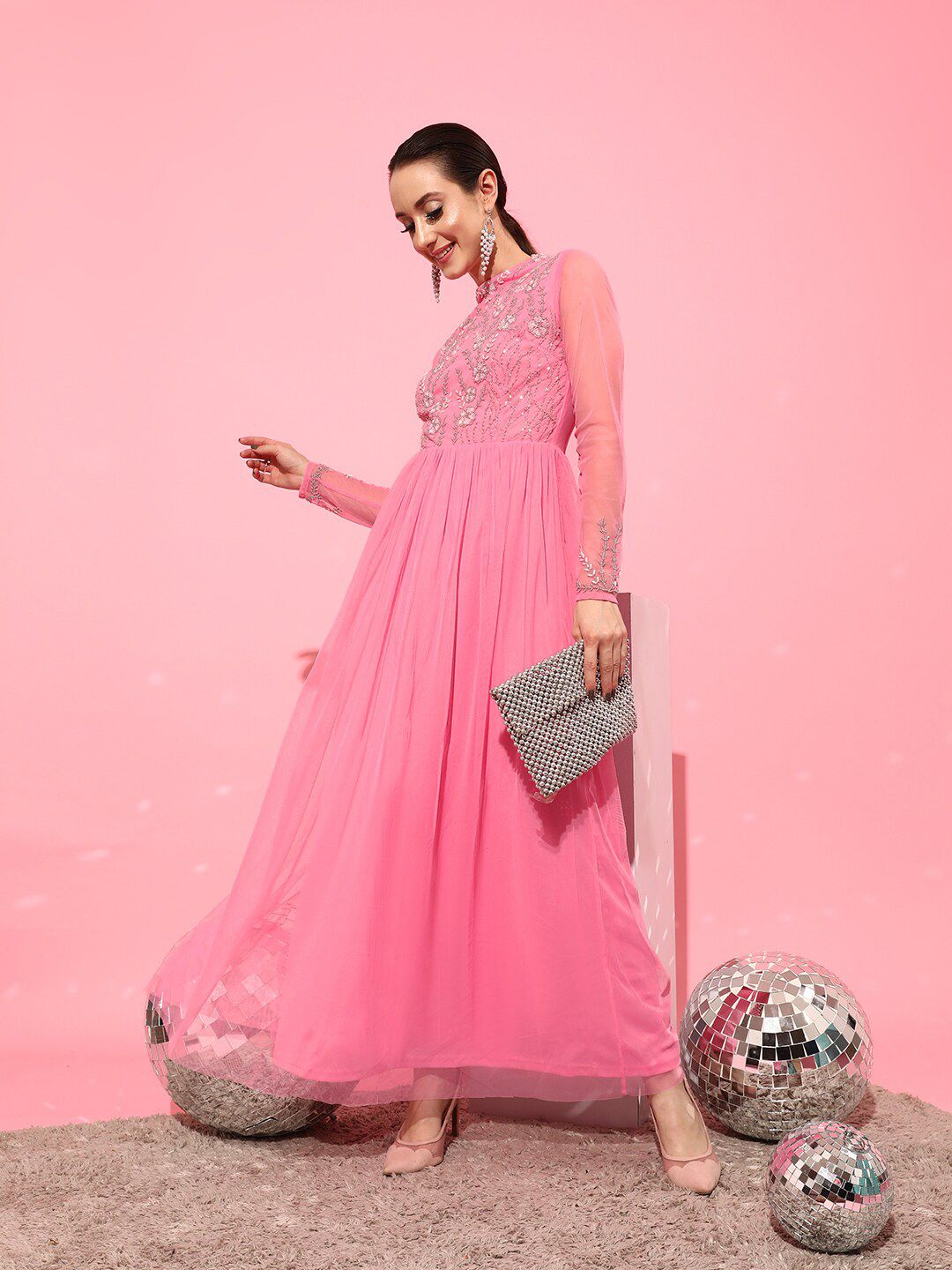 STREET 9 Pink Net Shirt Midi Dress