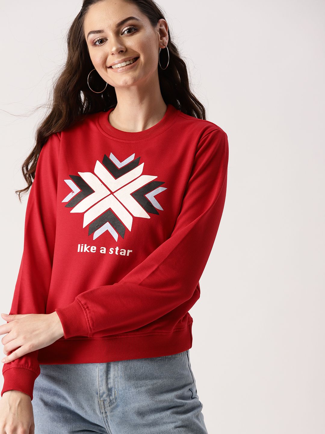 DressBerry Women Red Printed Sweatshirt