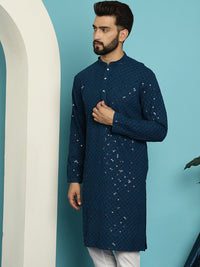 SOJANYA Embellished Pure Cotton Mandarin Collar Straight Kurta
