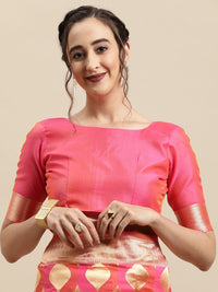 Saree mall Peach-Coloured & Gold-Toned Woven Design Zari Silk Blend Banarasi Sarees