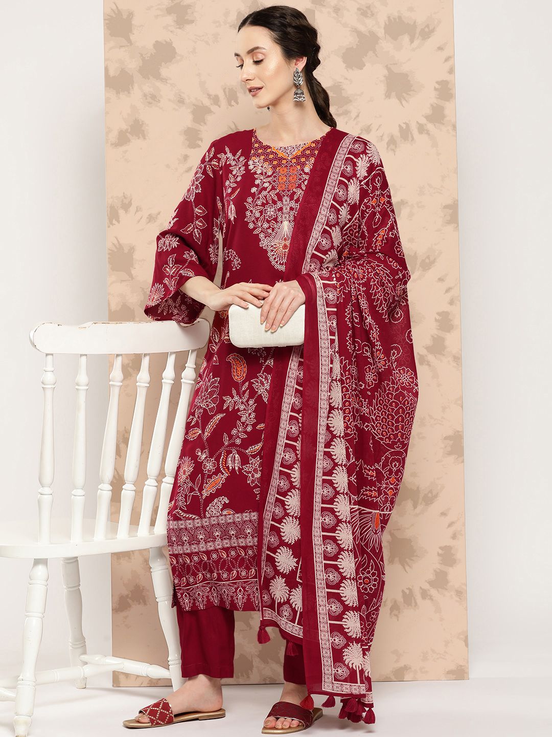 Anouk Ethnic Motifs Printed Kurta with Trousers & Dupatta