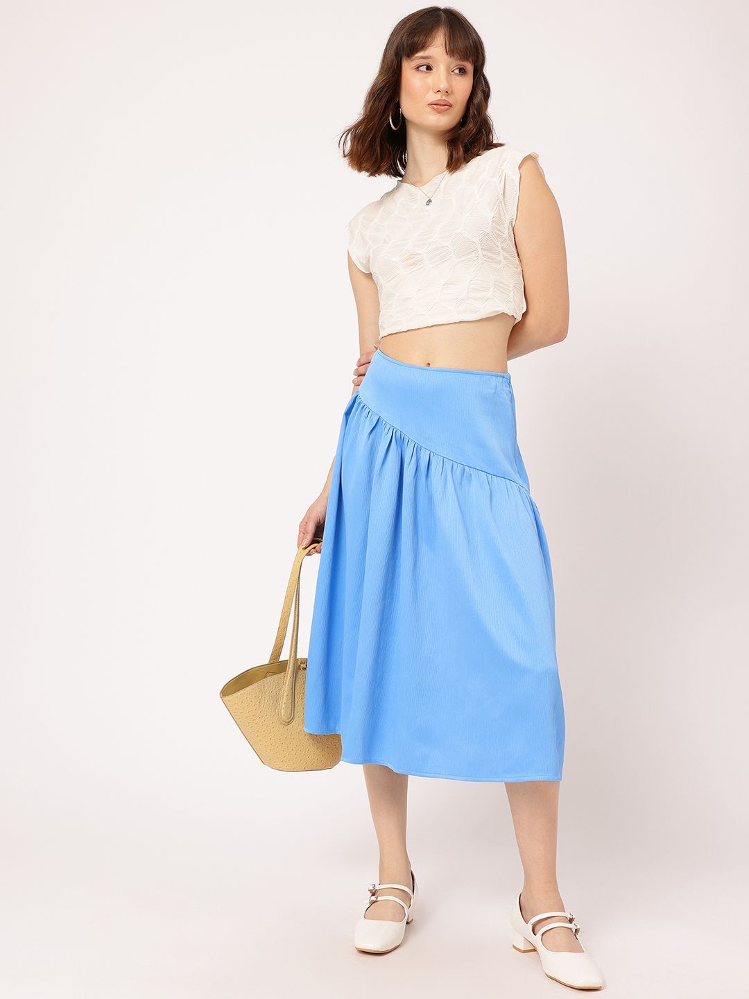 DressBerry Women Ocean Mist Crinkle Gathered A-Line Skirt